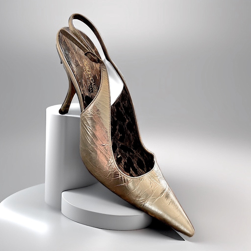 Dolce & Gabbana metallic silver pointed toe sling back vintage shoes